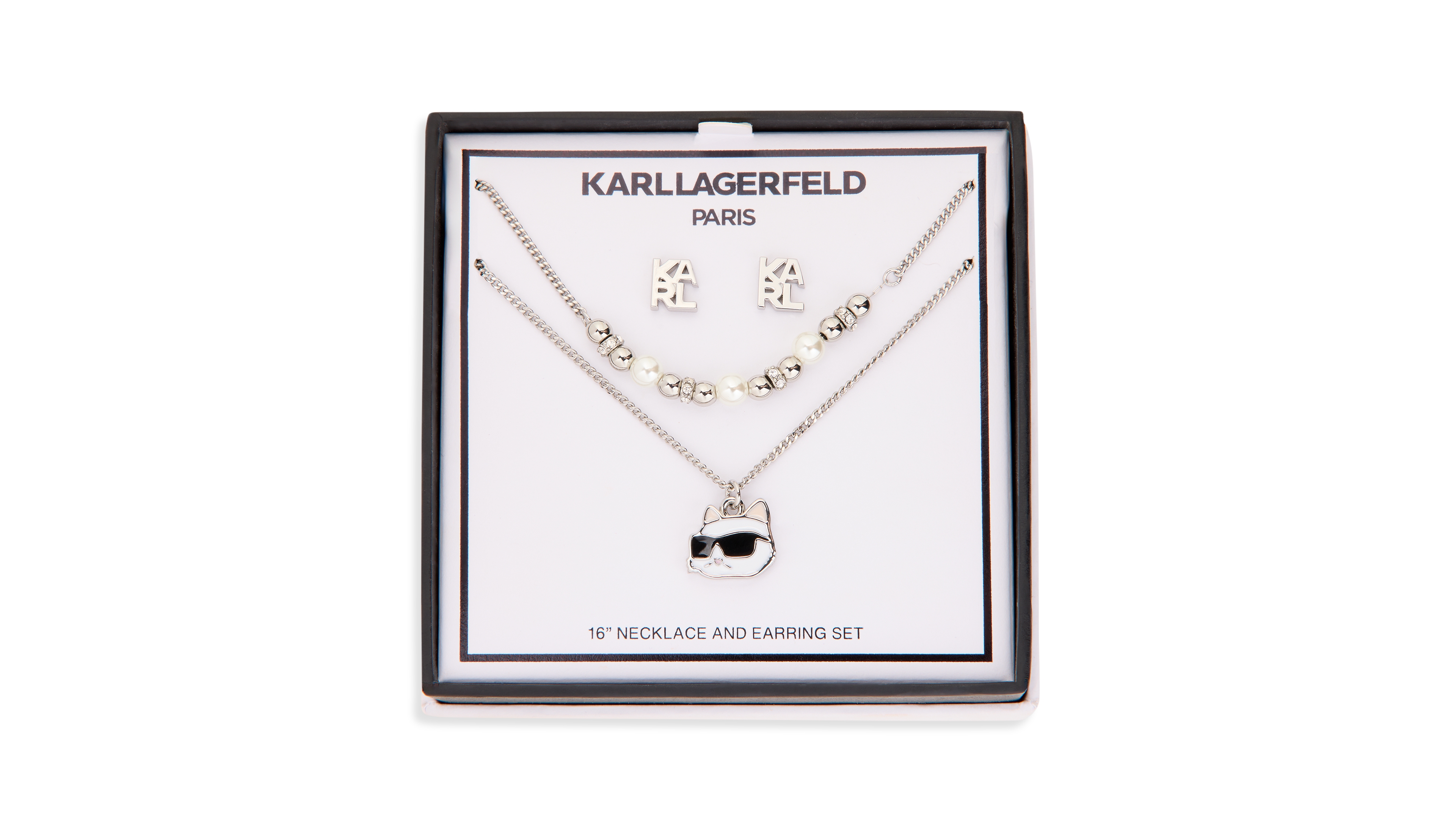 Karl Lagerfeld Paris Multi-Stone Silver-Tone Logo Necklace & Earring Set