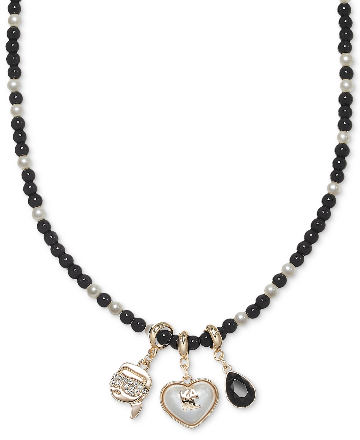 Karl Lagerfeld Paris Imitation Pearl and Crystal Gold-Tone Ikon Charm Necklace
