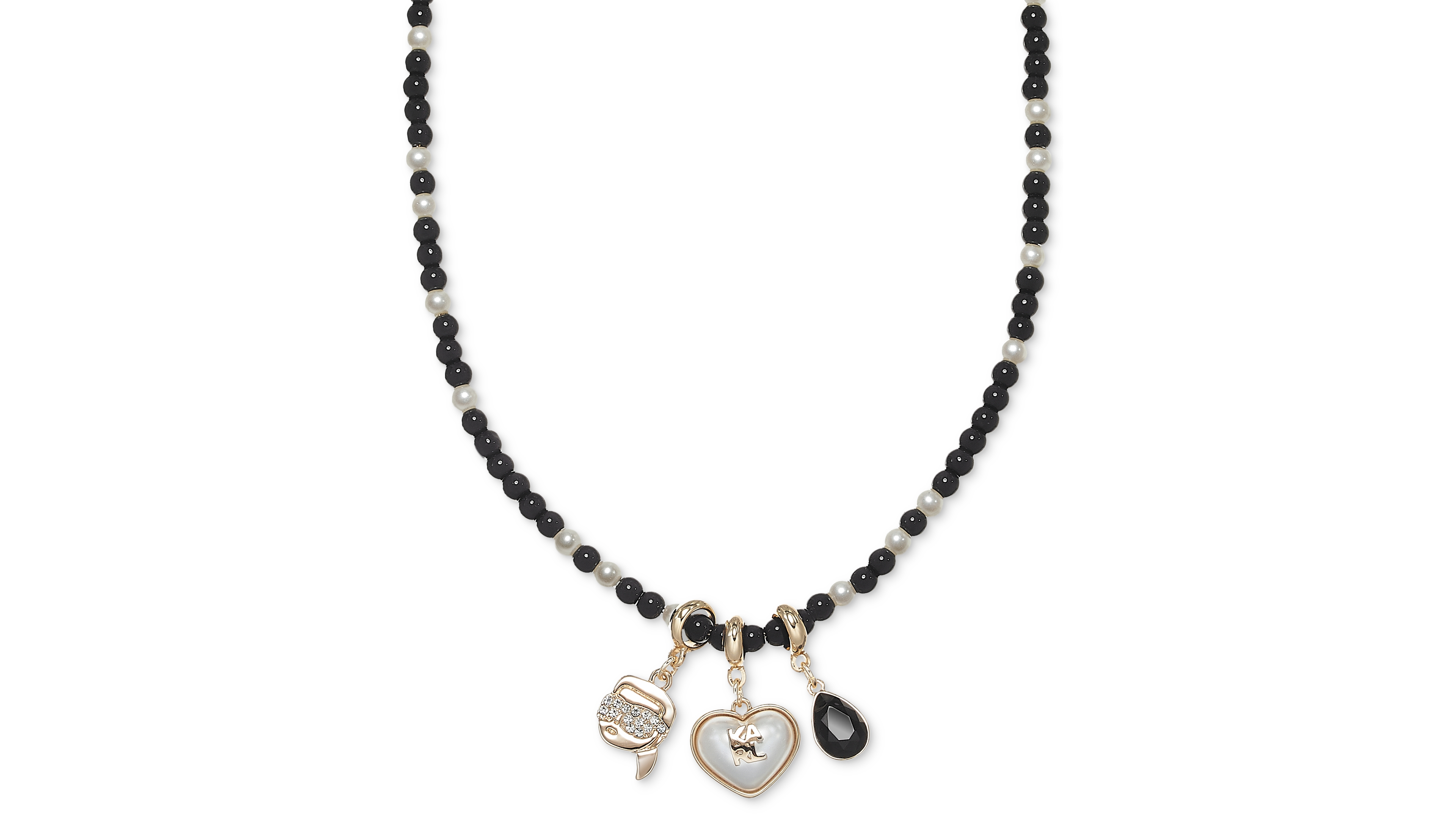 Karl Lagerfeld Paris Imitation Pearl and Crystal Gold-Tone Ikon Charm Necklace
