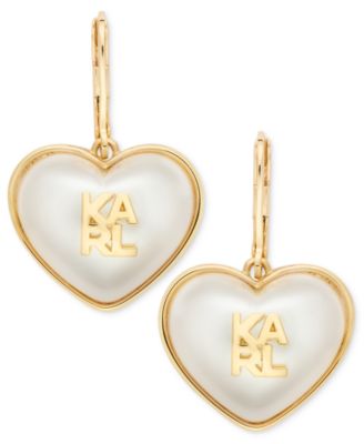 Imitation Pearl Gold-Tone Heart Drop Earrings