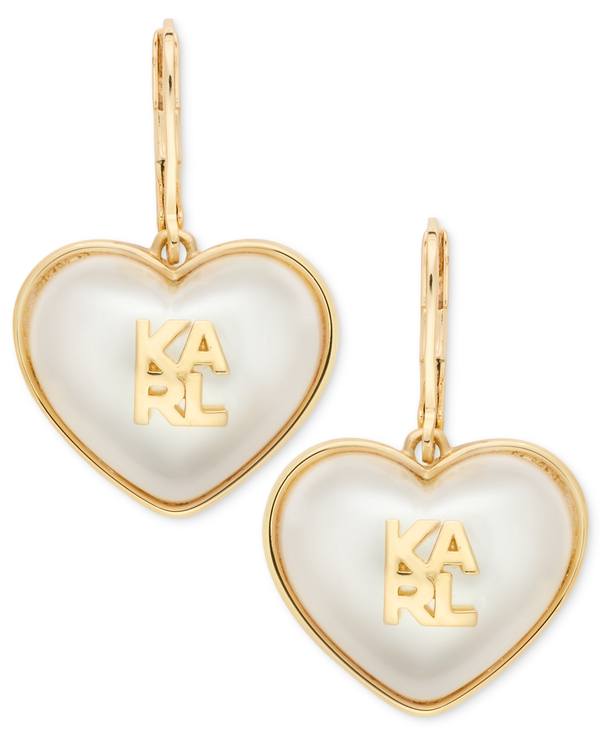 Karl Lagerfeld Paris Imitation Pearl Gold-Tone Heart Drop Earrings