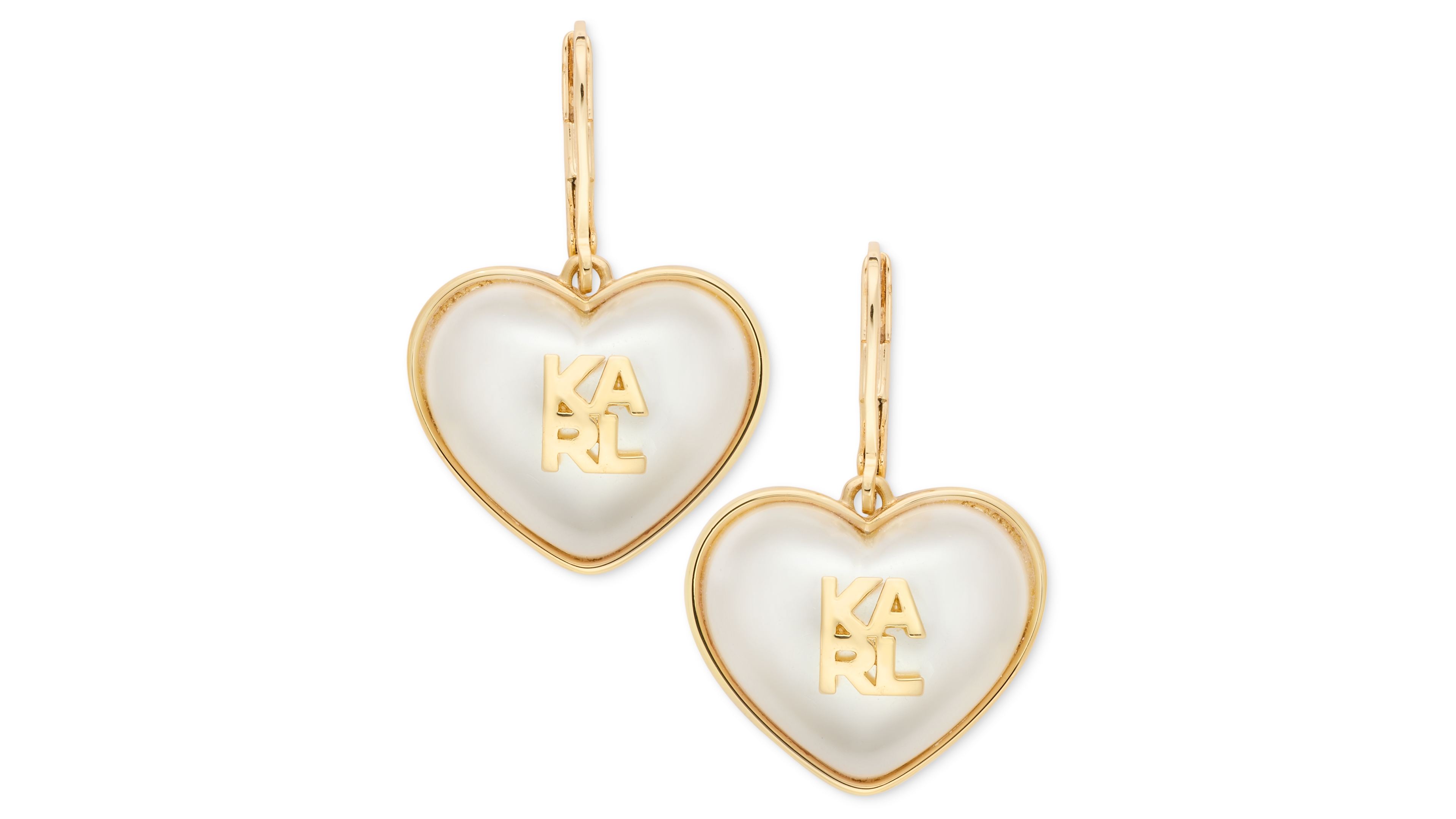 Karl Lagerfeld Paris Imitation Pearl Gold-Tone Heart Drop Earrings
