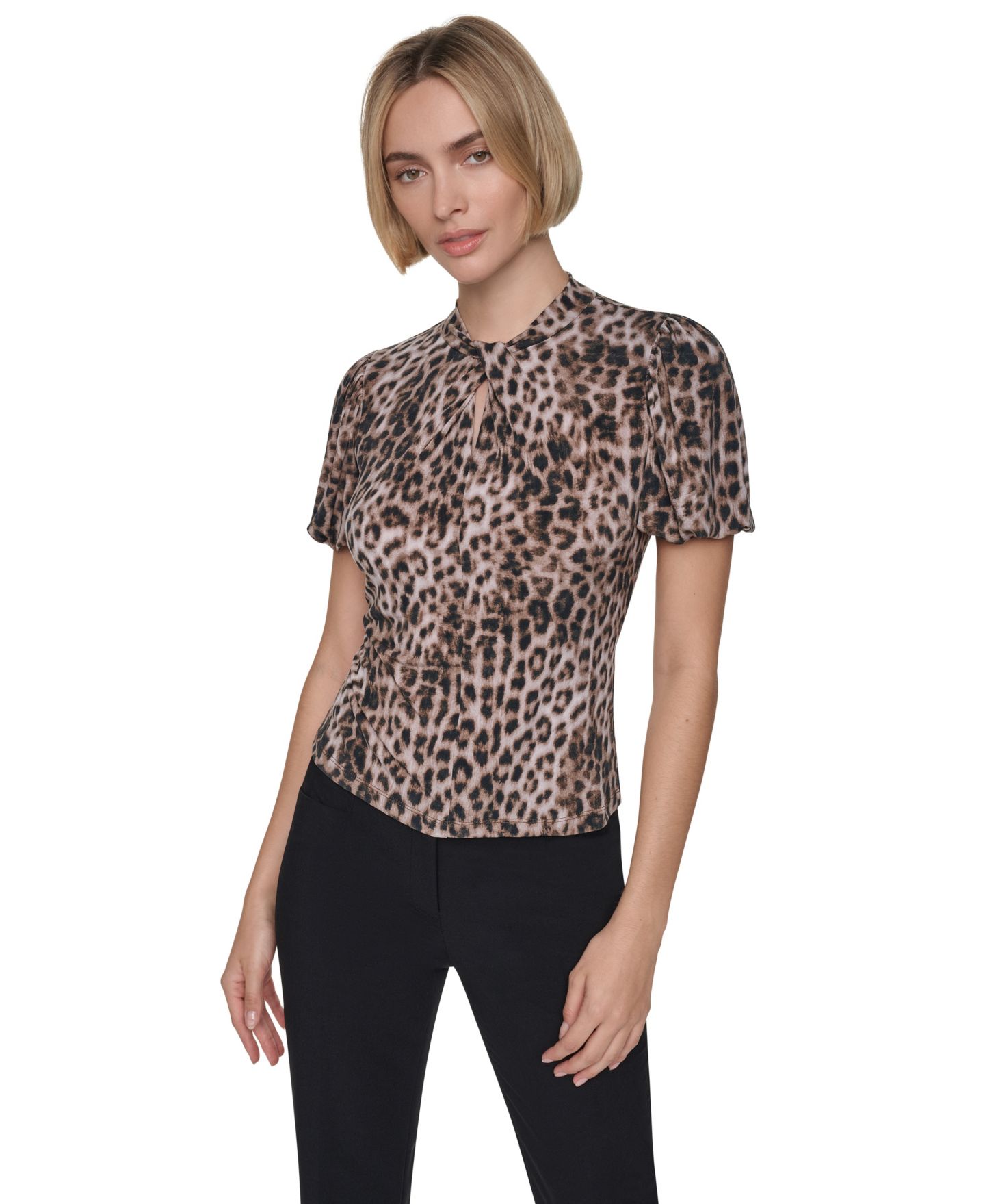Женская блузка DKNY Petite Balloon-Sleeve Keyhole Blouse, цвет: Берёзовый / Разноцветный — фото 7