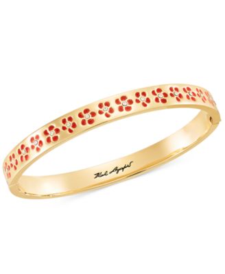 Gold-Tone Colored Flower Inlay Polished Bangle Bracelet