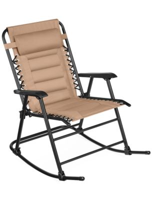 Padded Folding Zero Gravity Rocking Chair with Headrest, Outdoor Camp Chair
