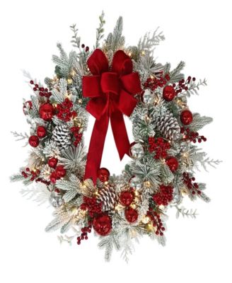 26" Pre-Lit Decorated Flocked Wreath