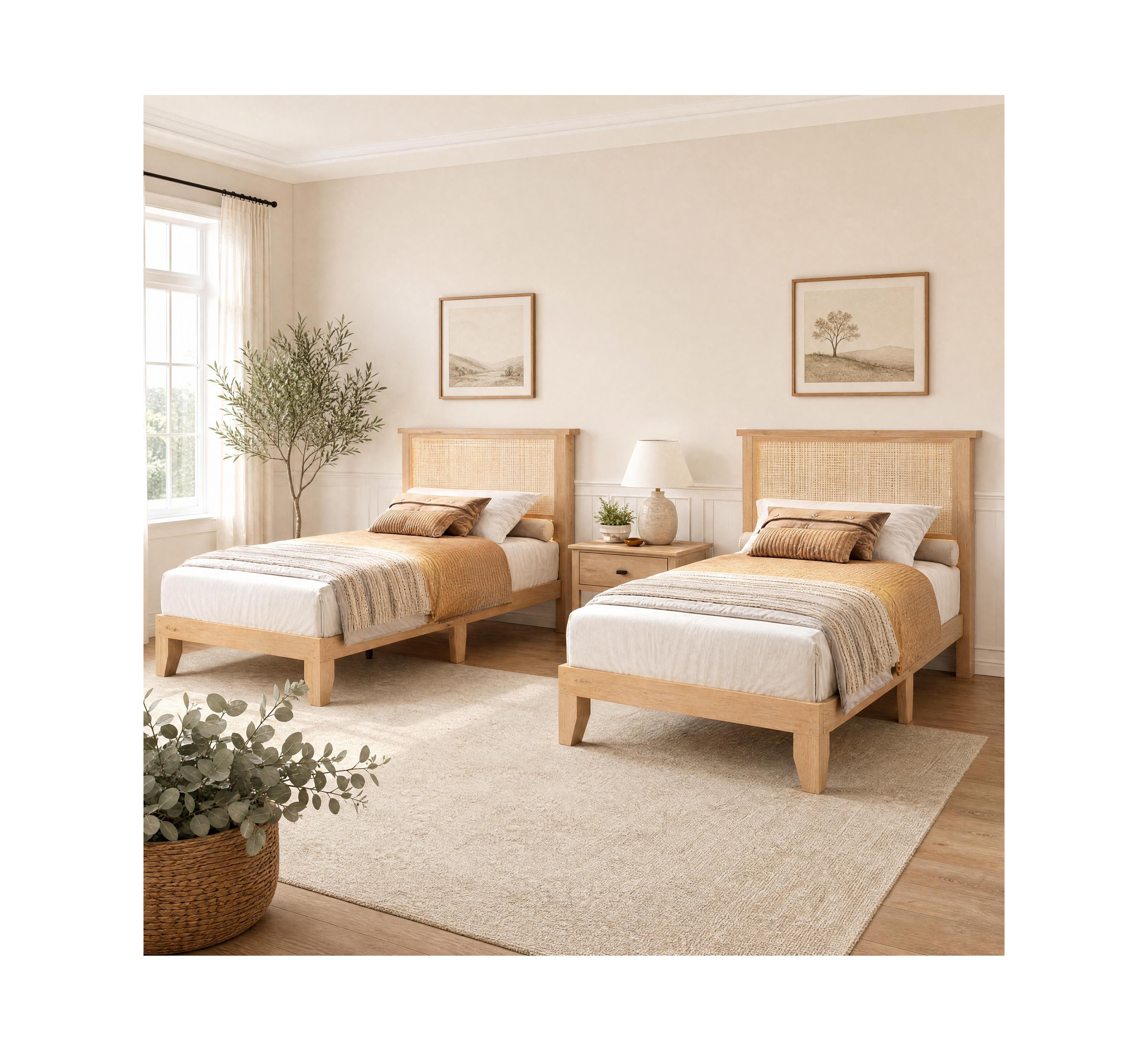 Gaomon Set of 2 Twin Rattan Platform Bed Frame