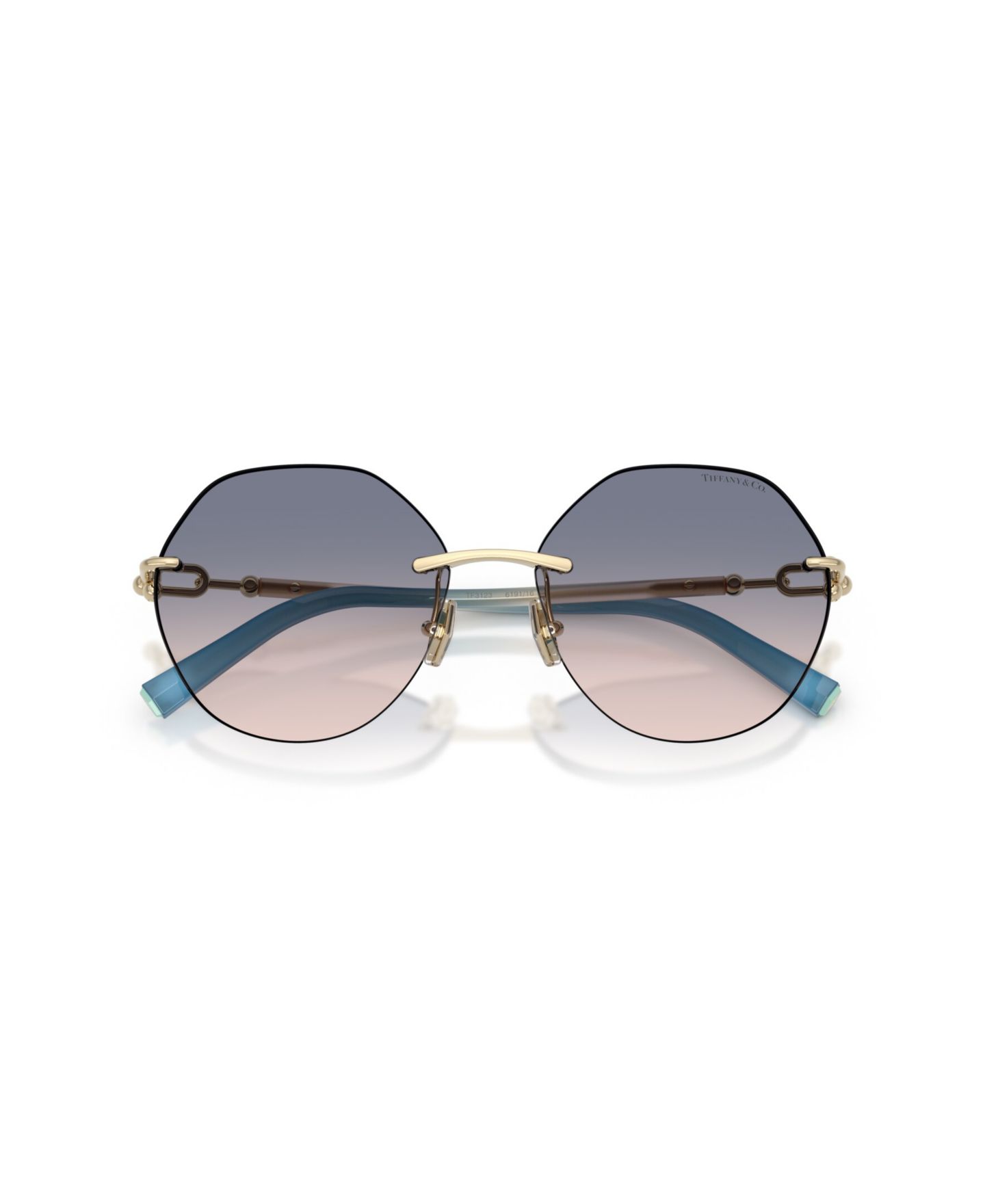 Женские солнцезащитные очки Tiffany & Co. Geometric Rimless Sunglasses TF3123, цвет: Бледный золотой — фото 5
