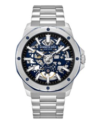Men's Automatic Hollis Skeleton Dial Silver-Tone Stainless Steel Bracelet Watch 45mm