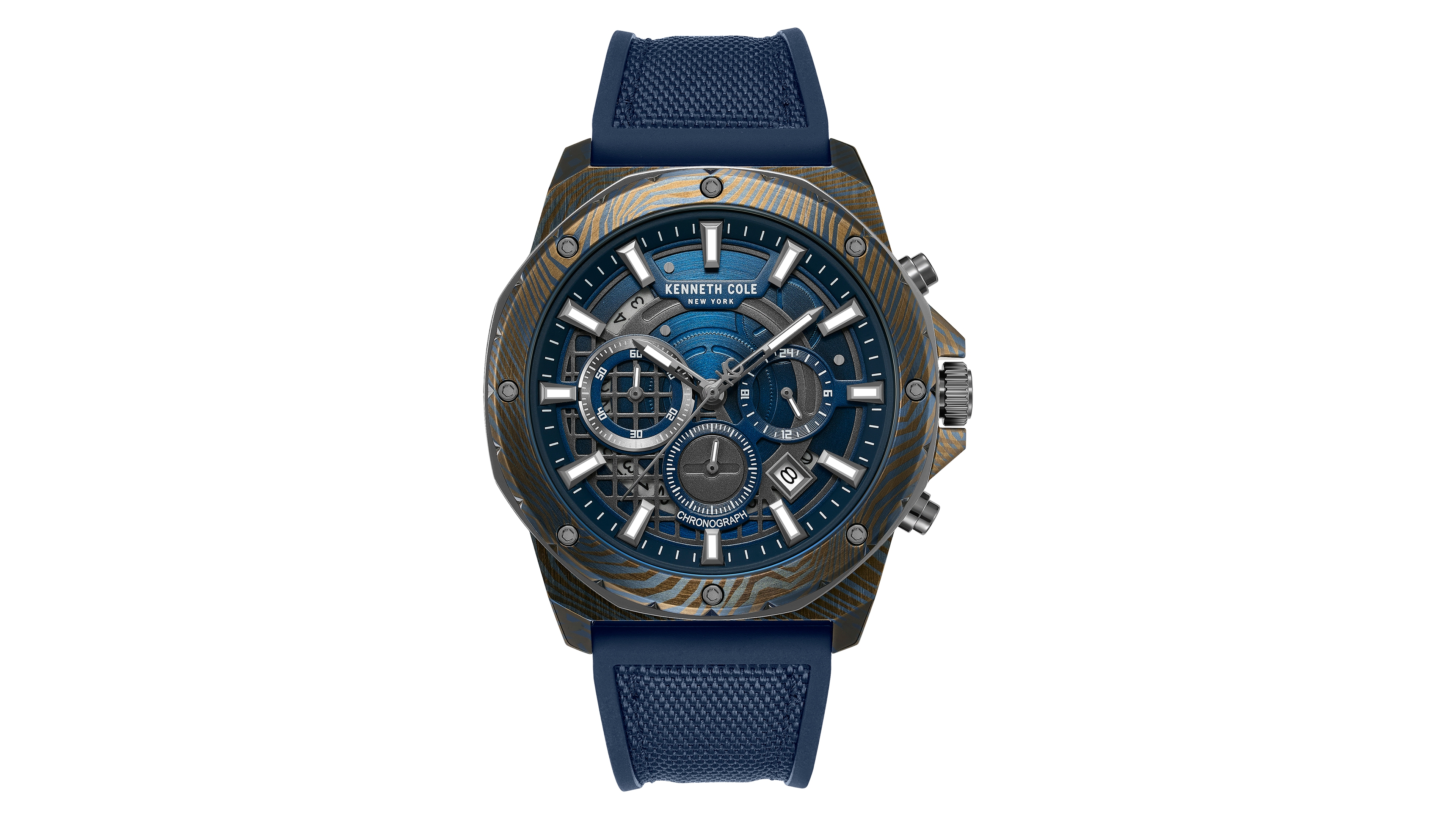 Kenneth Cole New York Men's Chronograph Quartz Hollis Blue Silicone-Nylon Watch 45mm