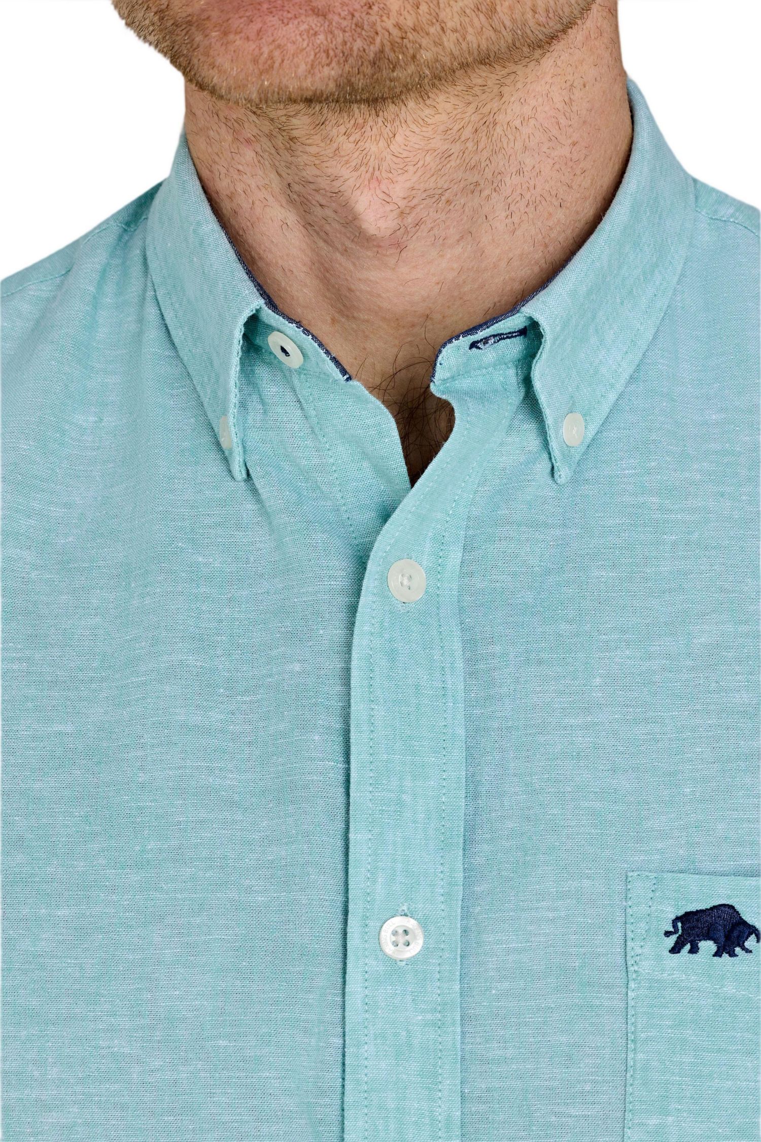 Men's Short-Sleeve Linen-Blend Button-Down Collar Shirt