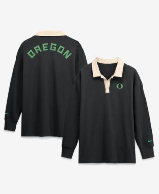 Women's Black Oregon Ducks Oversized Essential Dri-FIT Long Sleeve V-Neck Polo