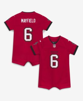 Baby Boys and Girls Baker Mayfield Red Tampa Bay Buccaneers Romper Game Jersey