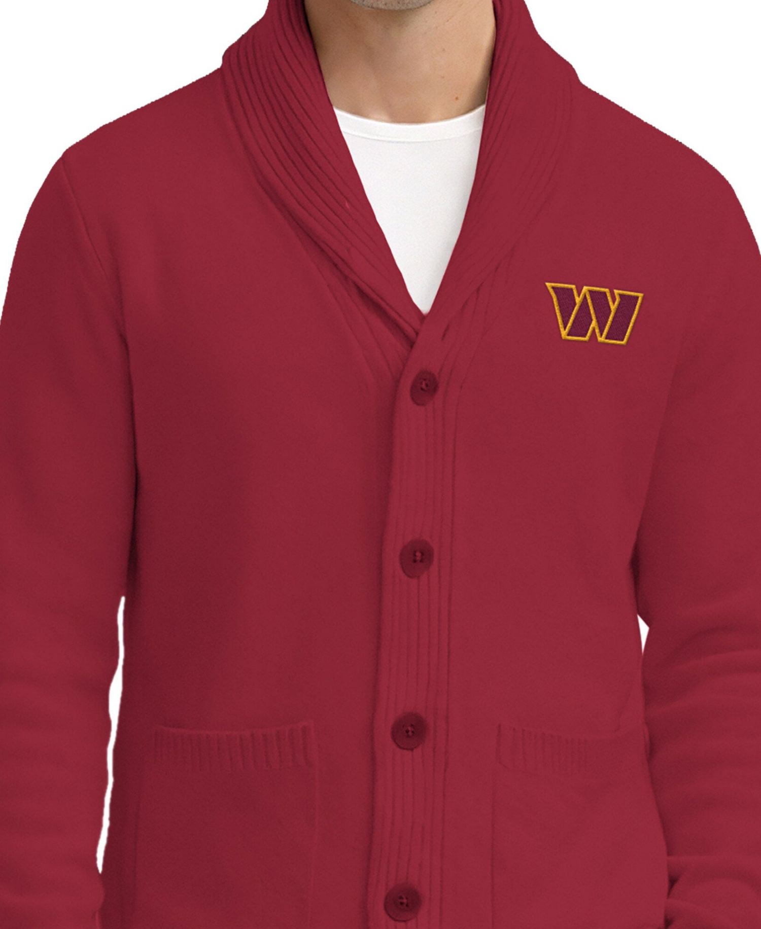 Men's Burgundy Washington Commanders Shawl Collar Heavy Knit Cardigan Sweater