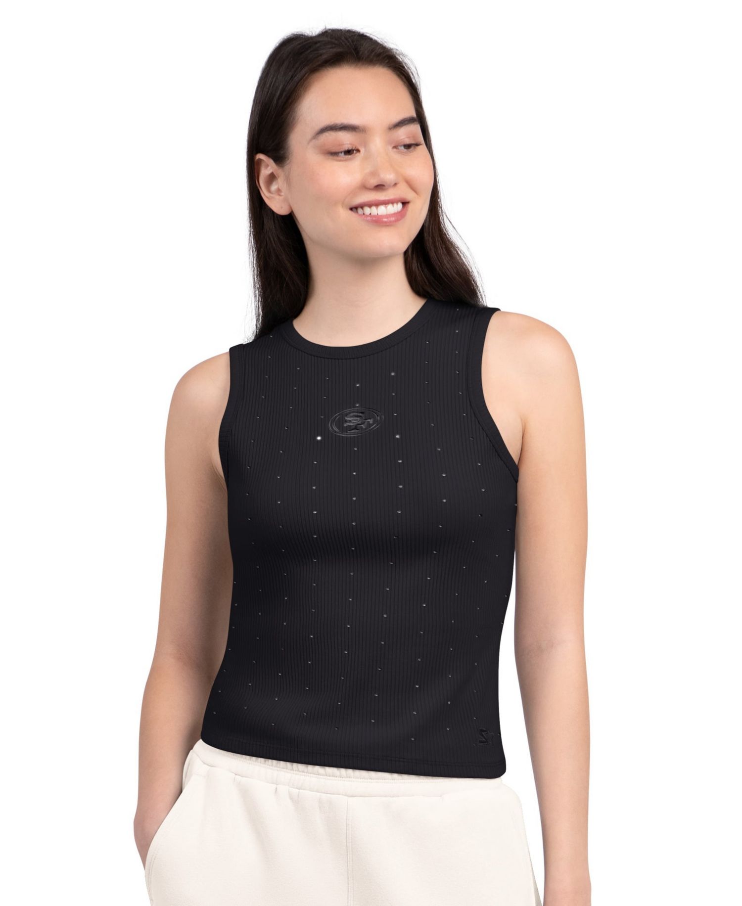 Women's Black San Francisco 49ers Rhinestone Sprinkle Ribbed Tank