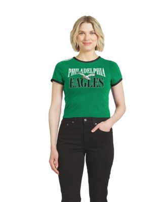 Women's  Kelly Green Philadelphia Eagles Cropped Throwback Ringer Baby T-Shirt