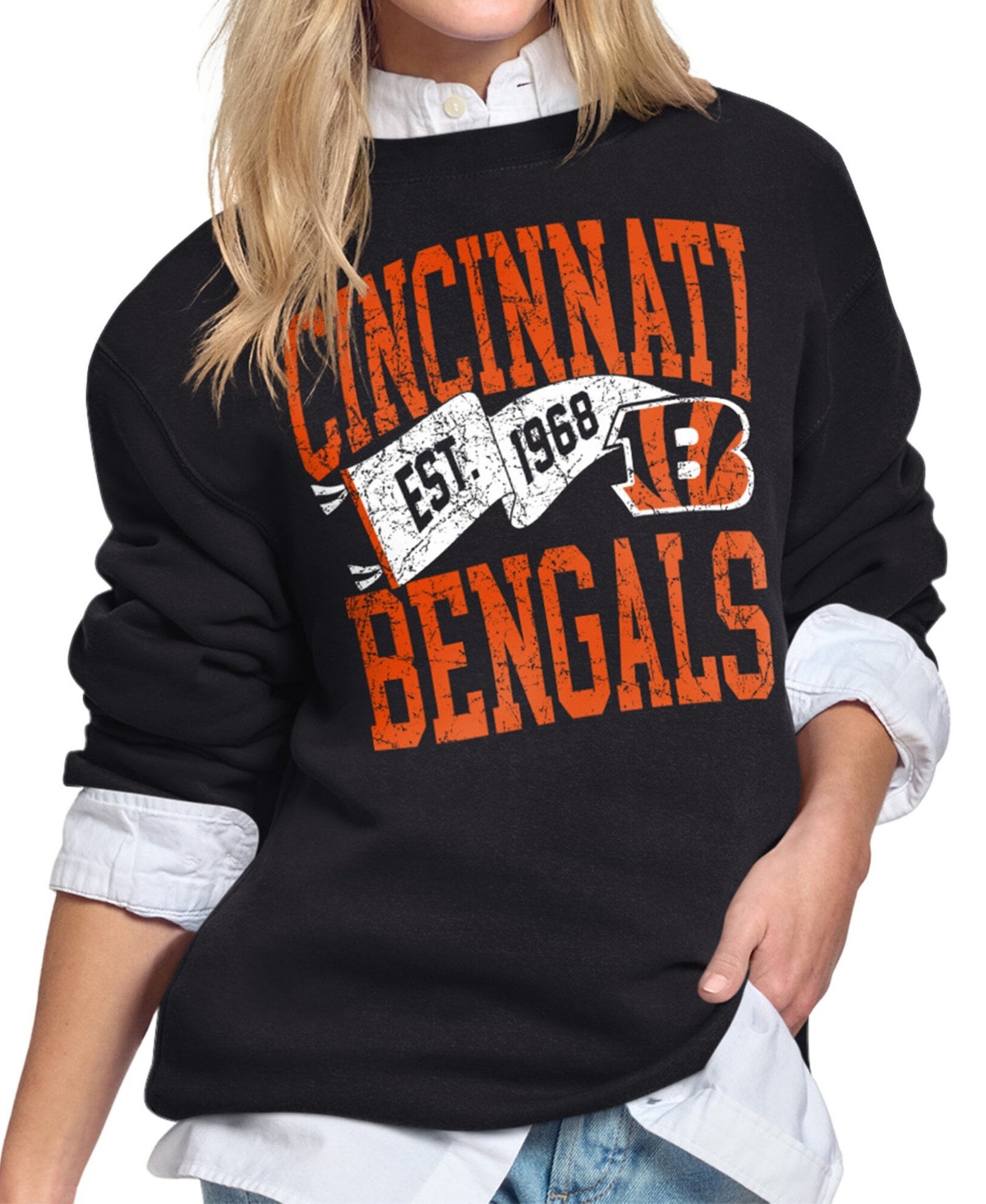 Starter Women's Cincinnati Bengals Pennant Distressed Fleece Sweatshirt