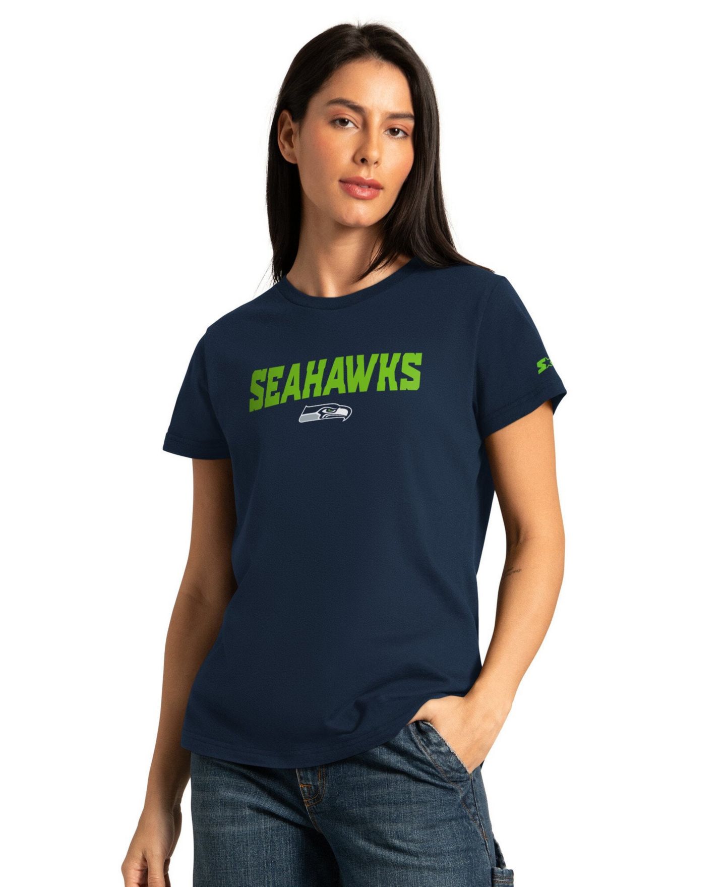 Женские футболки Starter College Navy/Ash Seattle Seahawks Short Sleeve & Long Sleeve T-Shirt Combo Pack — фото 2