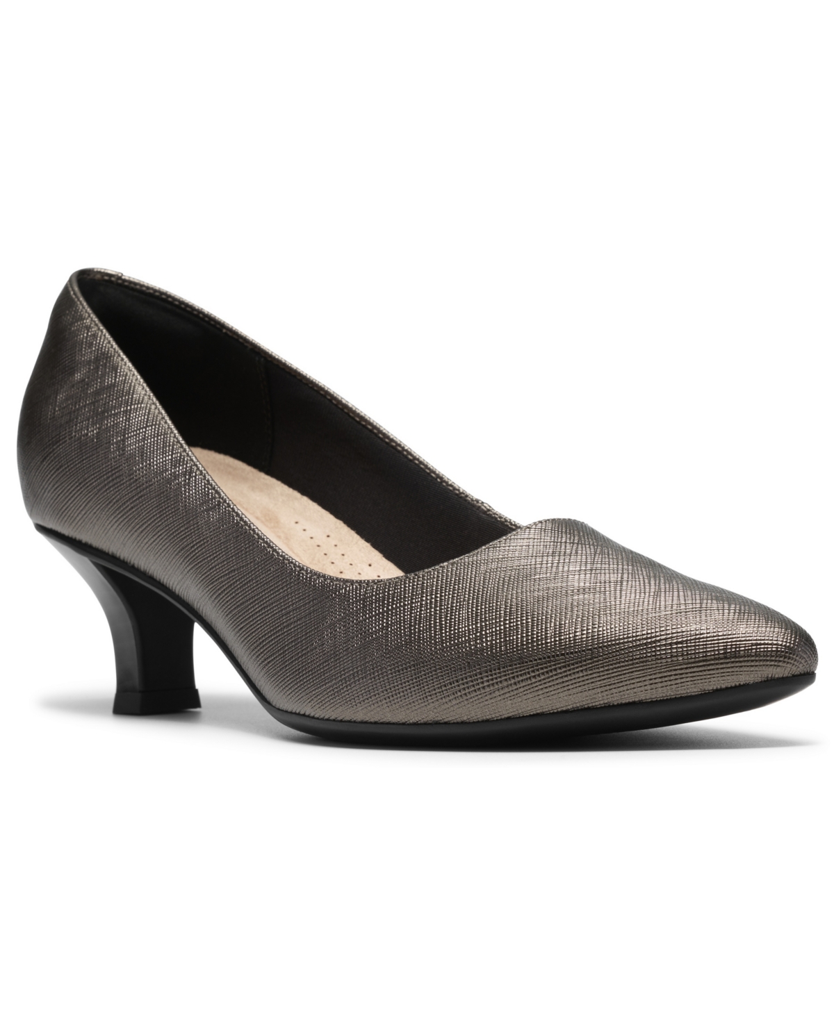 Clarks Kepley Womens Pointed Closed Toe Stacked Heel Pumps, 12 Medium, Gray