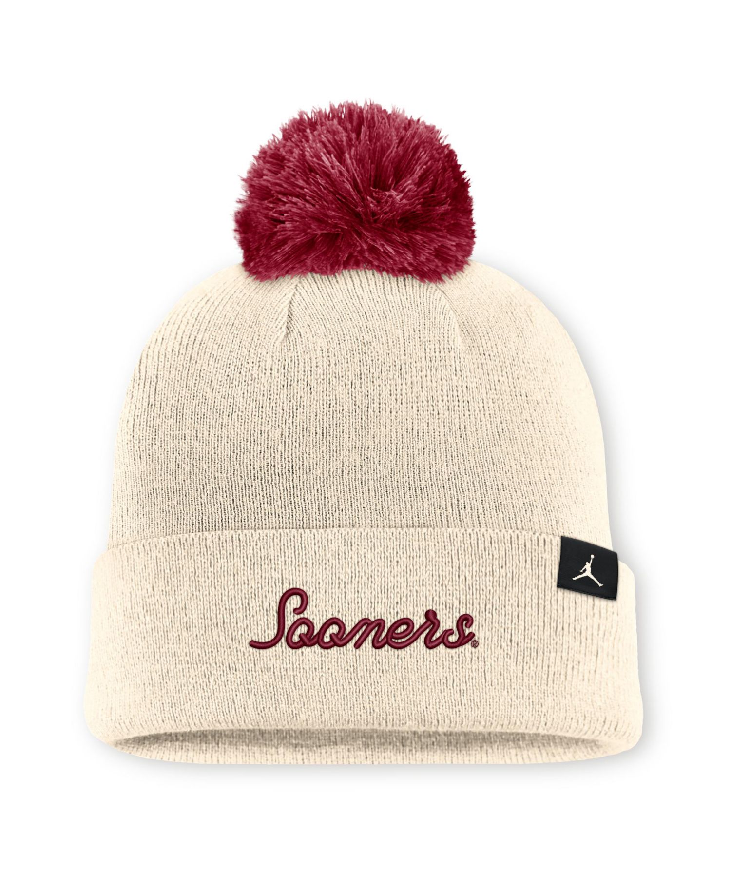 Men's and Women's Natural Oklahoma Sooners Campus Prep Script Cuffed Knit Hat with Pom
