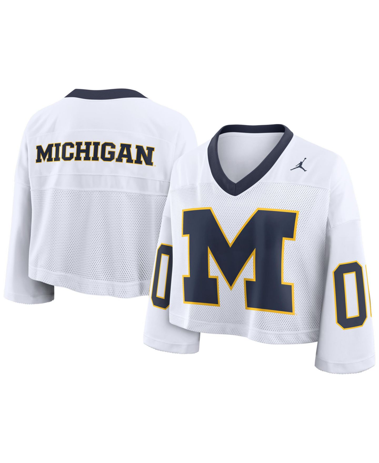 Женское джерси Nike Women's White Michigan Wolverines Oversized Logo Cropped Fashion Jersey — фото 1