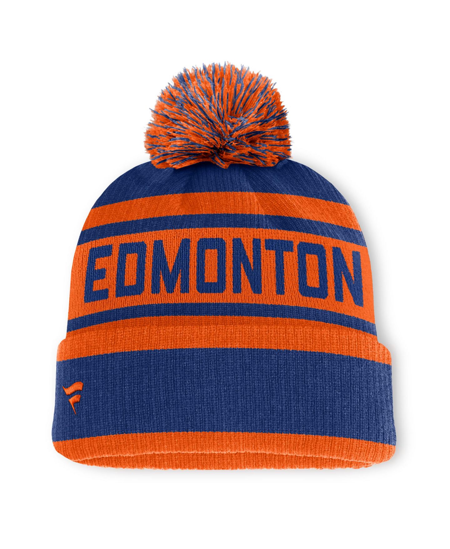 Мужская шапка Fanatics Royal/Orange Edmonton Oilers Fundamental Cuffed Knit Hat with Pom — фото 2