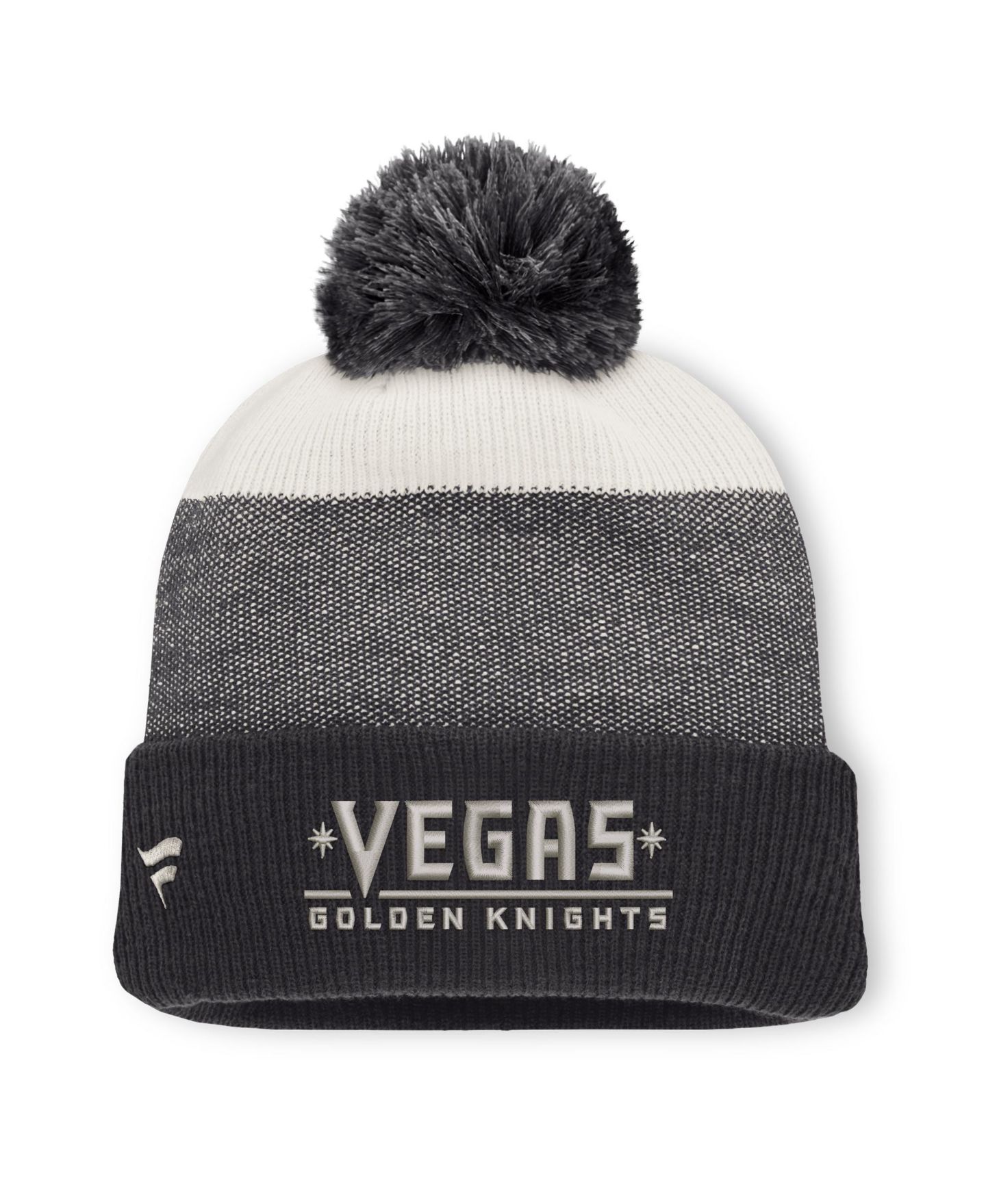 Мужская шапка Fanatics Black/Light Beige Vegas Golden Knights Monochrome Cuffed Knit Hat with Pom — фото 2