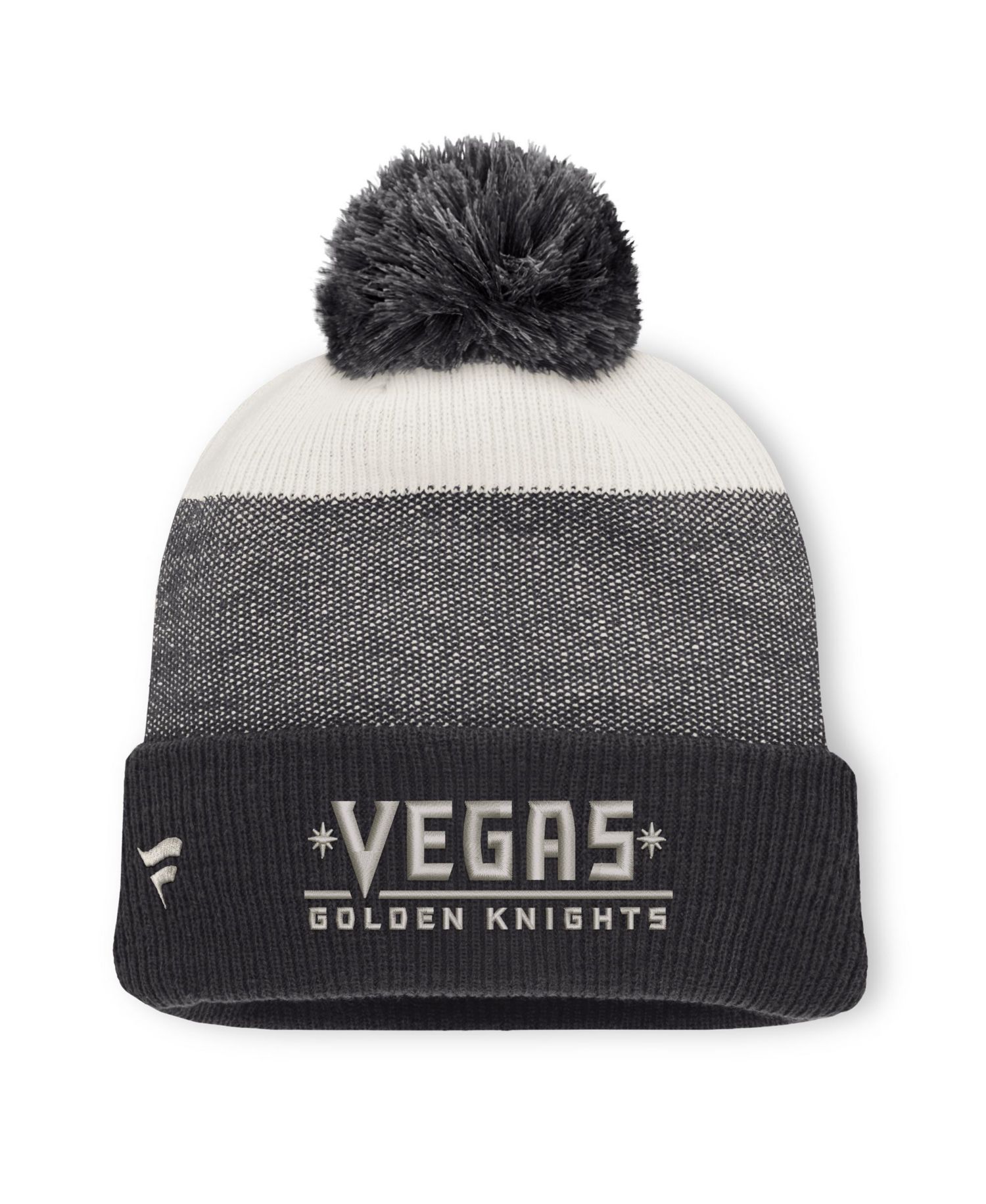 Men's Black/Light Beige Vegas Golden Knights Monochrome Cuffed Knit Hat with Pom