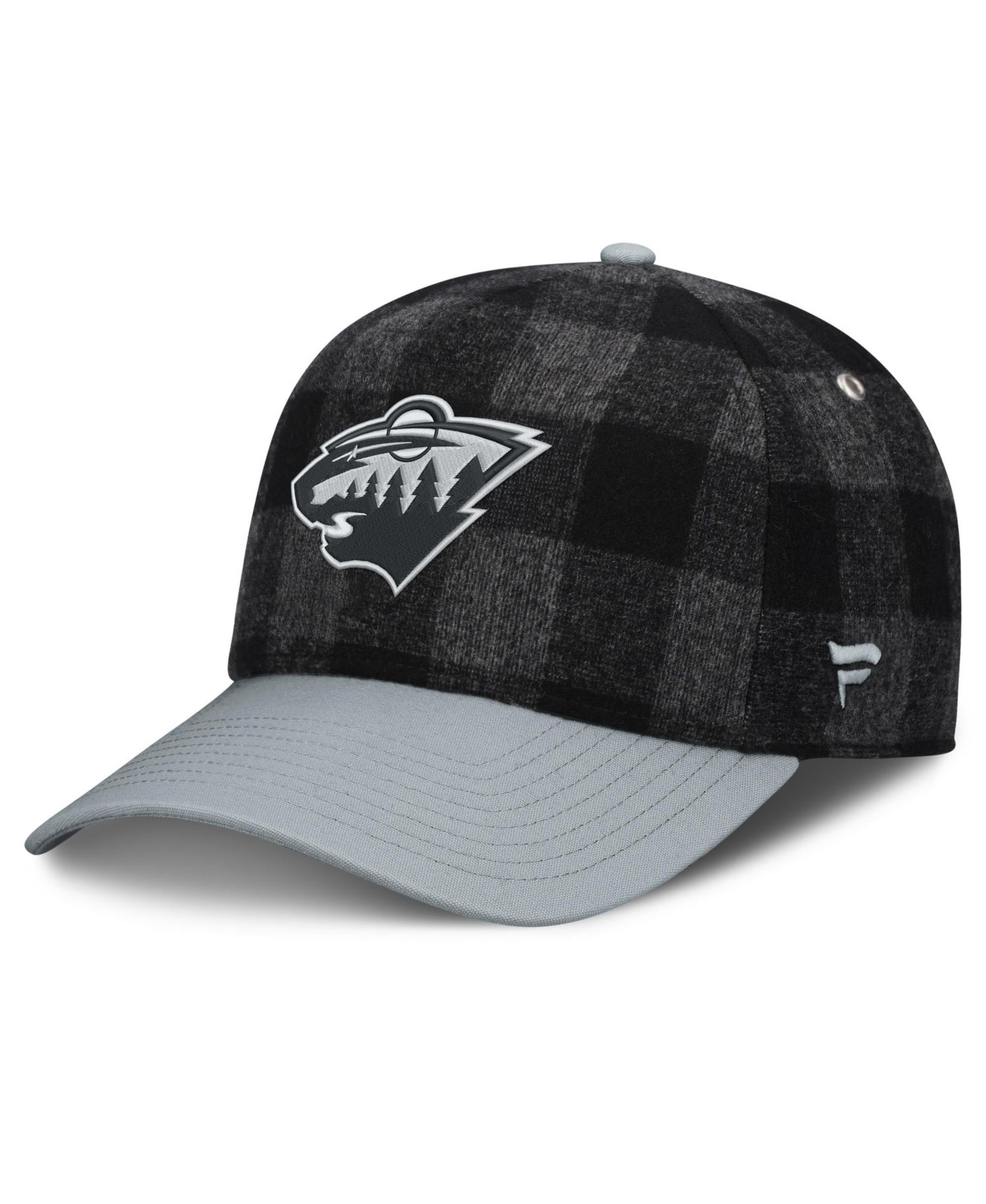 Men's Black/Gray Minnesota Wild Huntsman Plaid A-Frame Adjustable Hat