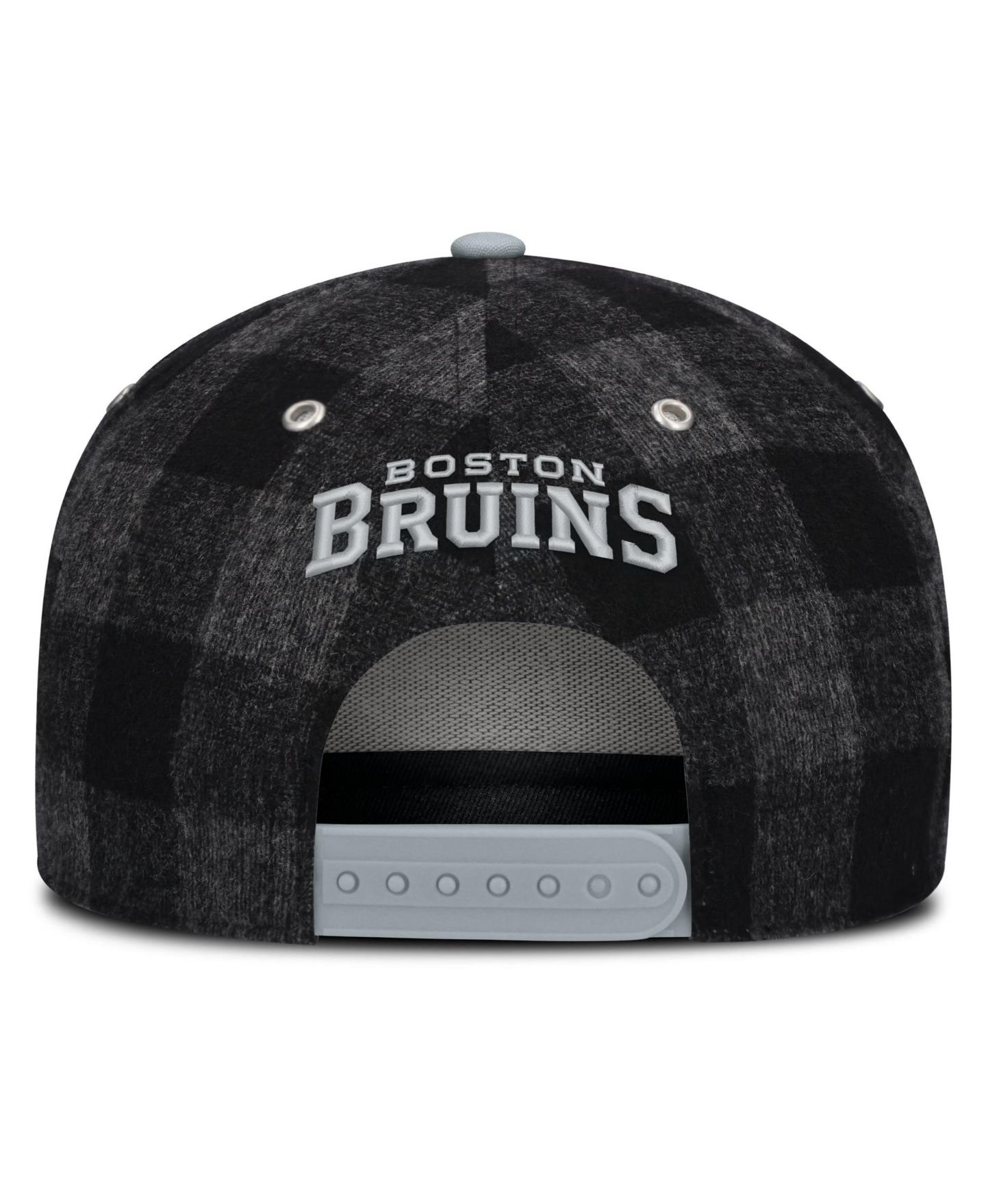Мужская кепка Fanatics Black/Gray Boston Bruins Huntsman Plaid A-Frame Adjustable Hat — фото 4