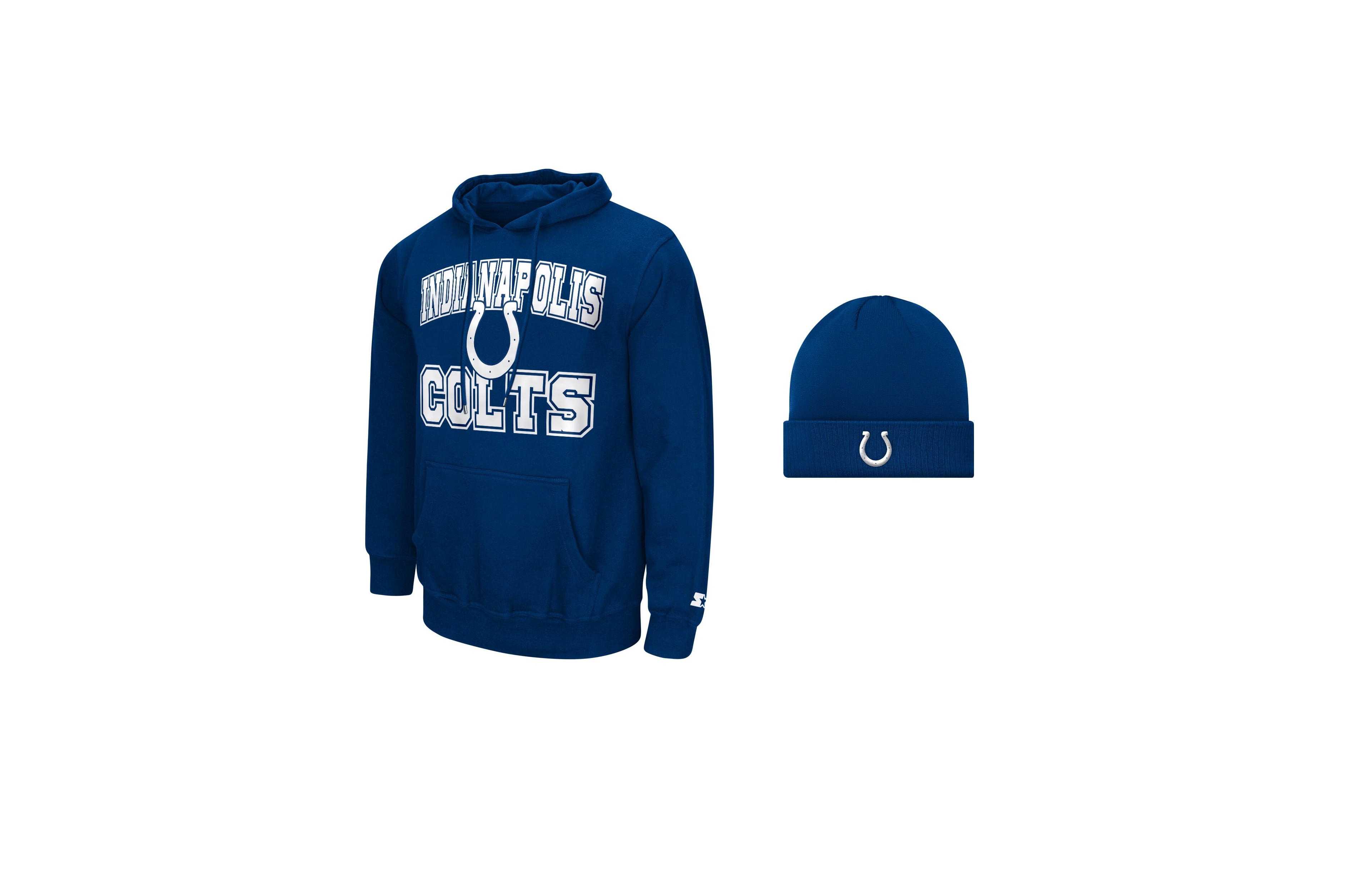 Starter Men's Indianapolis Colts Fleece-Lined Kangaroo-Pocket Hoodie and Cuffed Knit Hat, 2-Piece Set