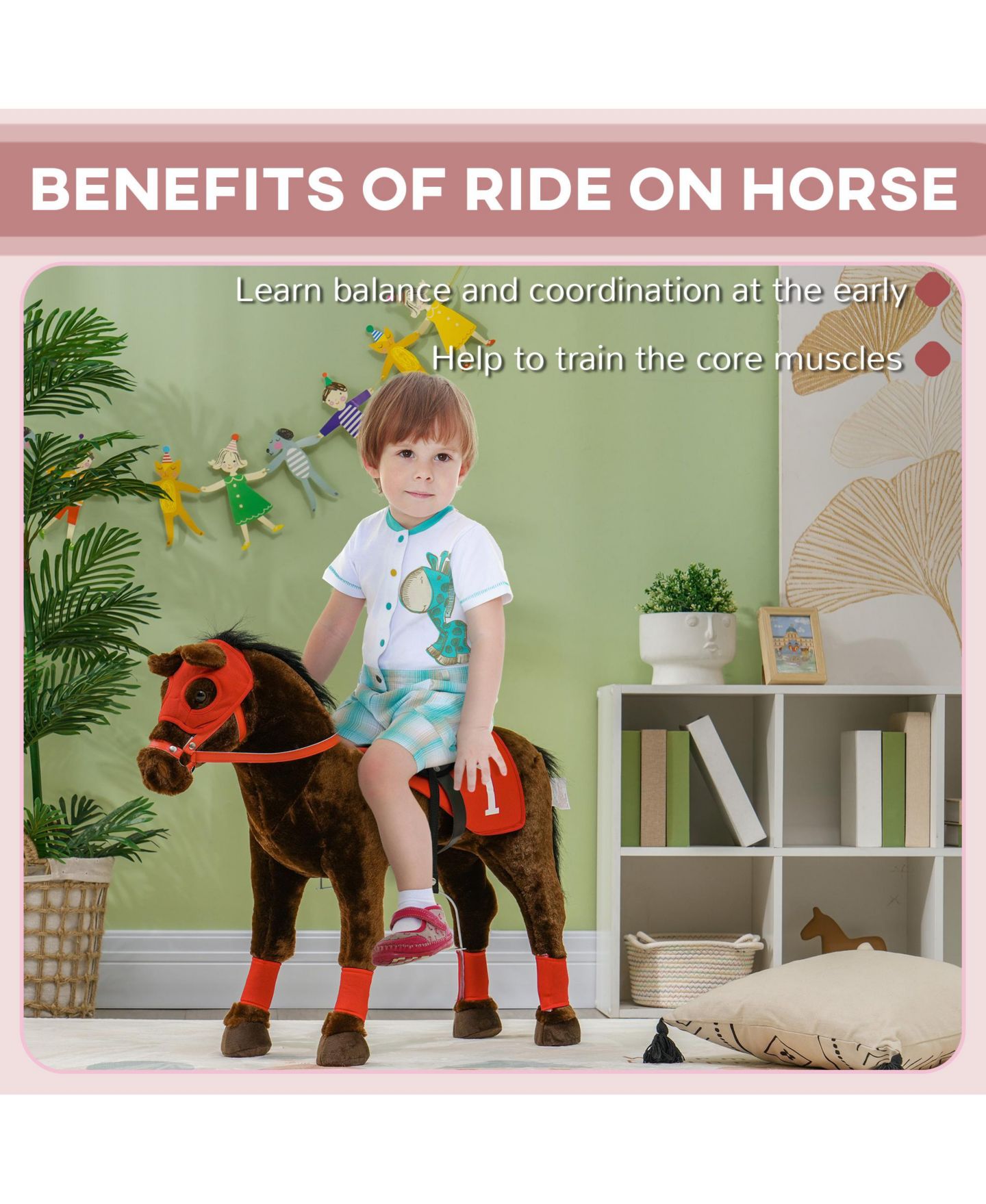 Детская мягкая игрушка Glintex Ride On Horse Toy with Neighing Sound, Plush Racing Pony with Independent Saddle and Stirrups for Kids 3-8, Holds 132 lbs, Brown, цвет: Коричневый — фото 4