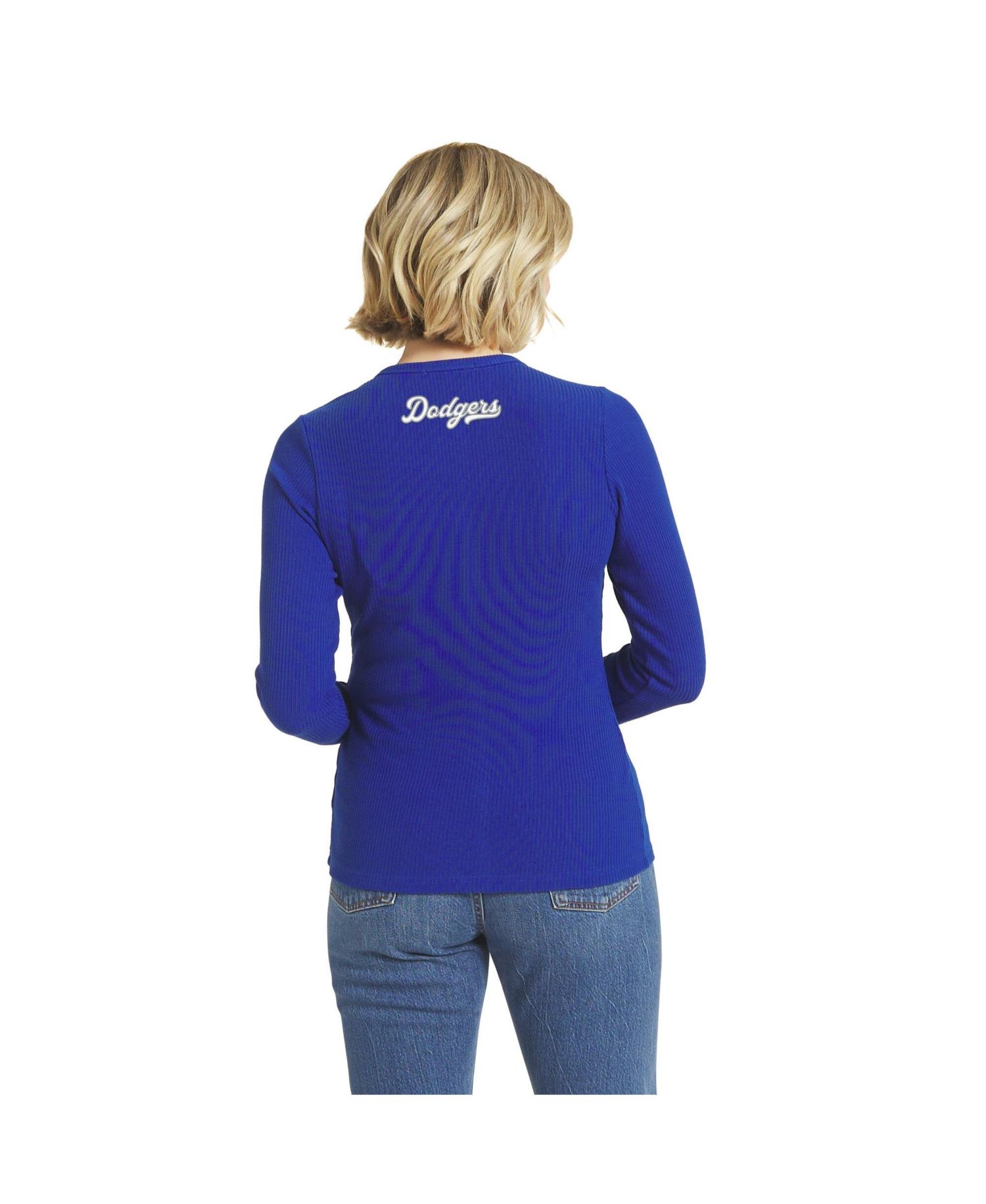 Women's Royal Los Angeles Dodgers Rib Button-Up Sweater