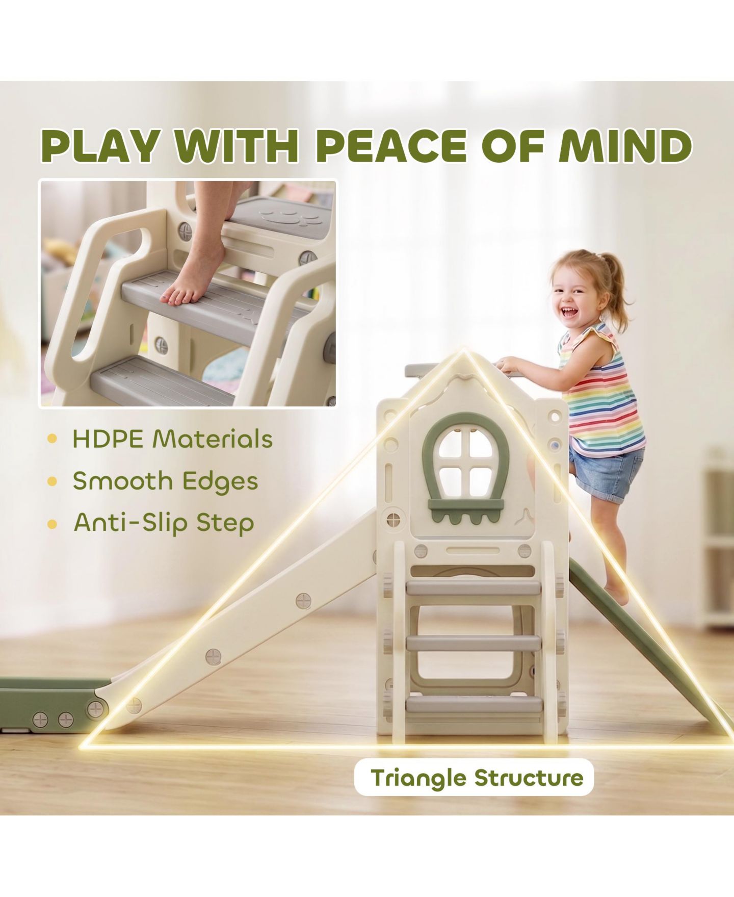 Детский игровой набор Glintex Foldable 5-in-1 Toddler Slide Indoor Playset, Ages 1-3, цвет: Кремовый белый — фото 8