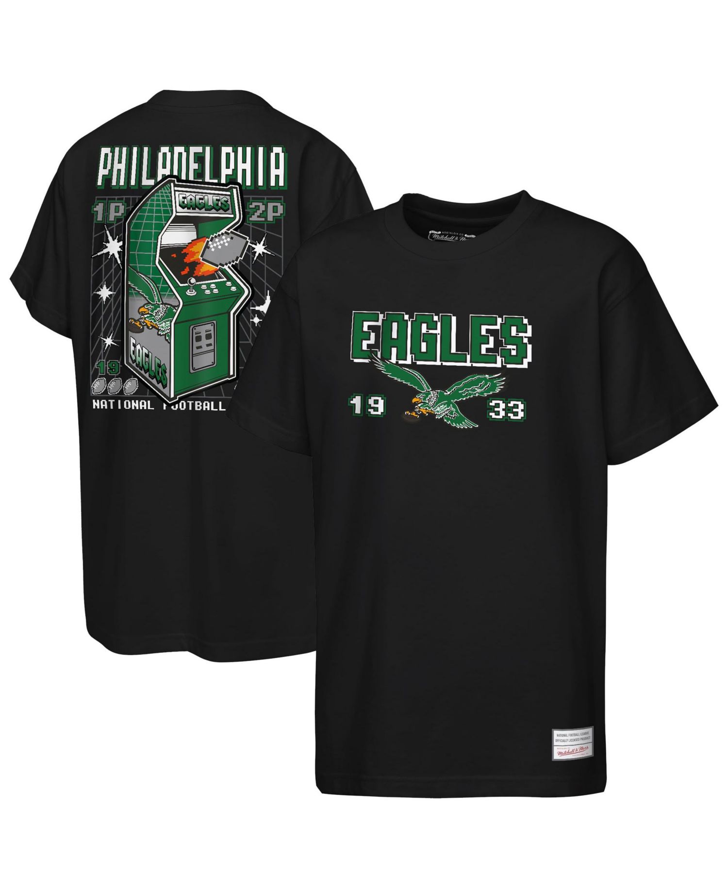 Big Boys and Girls Black Philadelphia Eagles Retro Arcade T-Shirt
