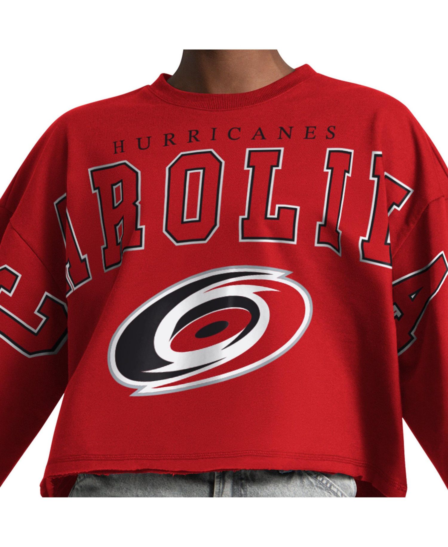 Women's Red Carolina Hurricanes Bleachers Cropped Drop Shoulder Sweatshirt