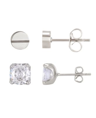 Men's Silver-Tone Stud Earrings