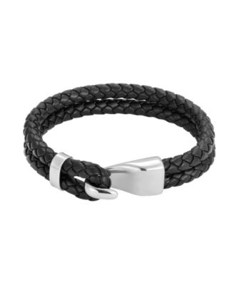 Men's Silver-Tone Leather Wrap Bracelet