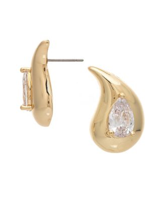 18K Gold Plated Polished Cubic Zirconia Teardrop Stud Earrings