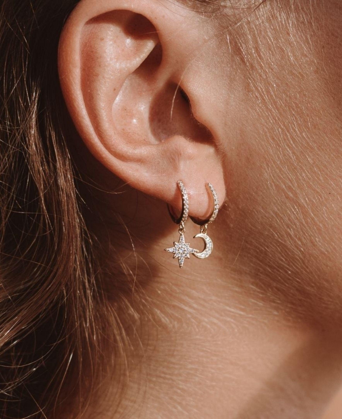 Atolea Cubic Zirconia Crescent Moon and Star Earrings