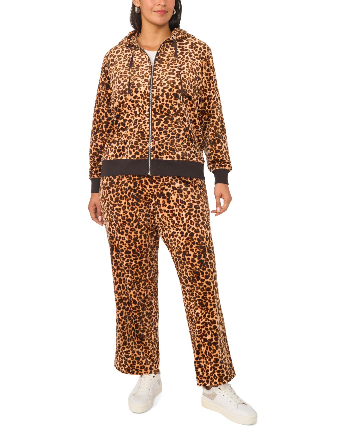 Plus Size Leopard-Print Full-Zip Hoodie