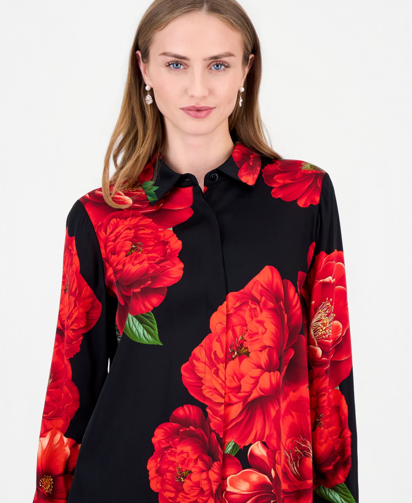 Женская блузка Elie Tahari Shae Floral Long Sleeve Button Down, цвет: Bleeding L — фото 3