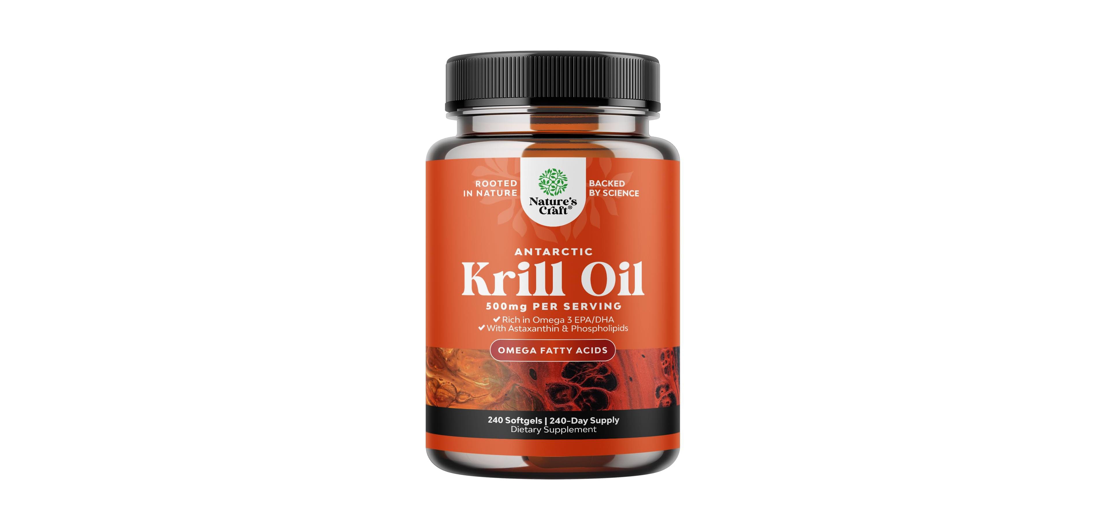 Nature's Craft Antarctic Krill Oil Softgels with Omega3 Epa Dha and Astaxanthin 500mg Per Serving 240 Count