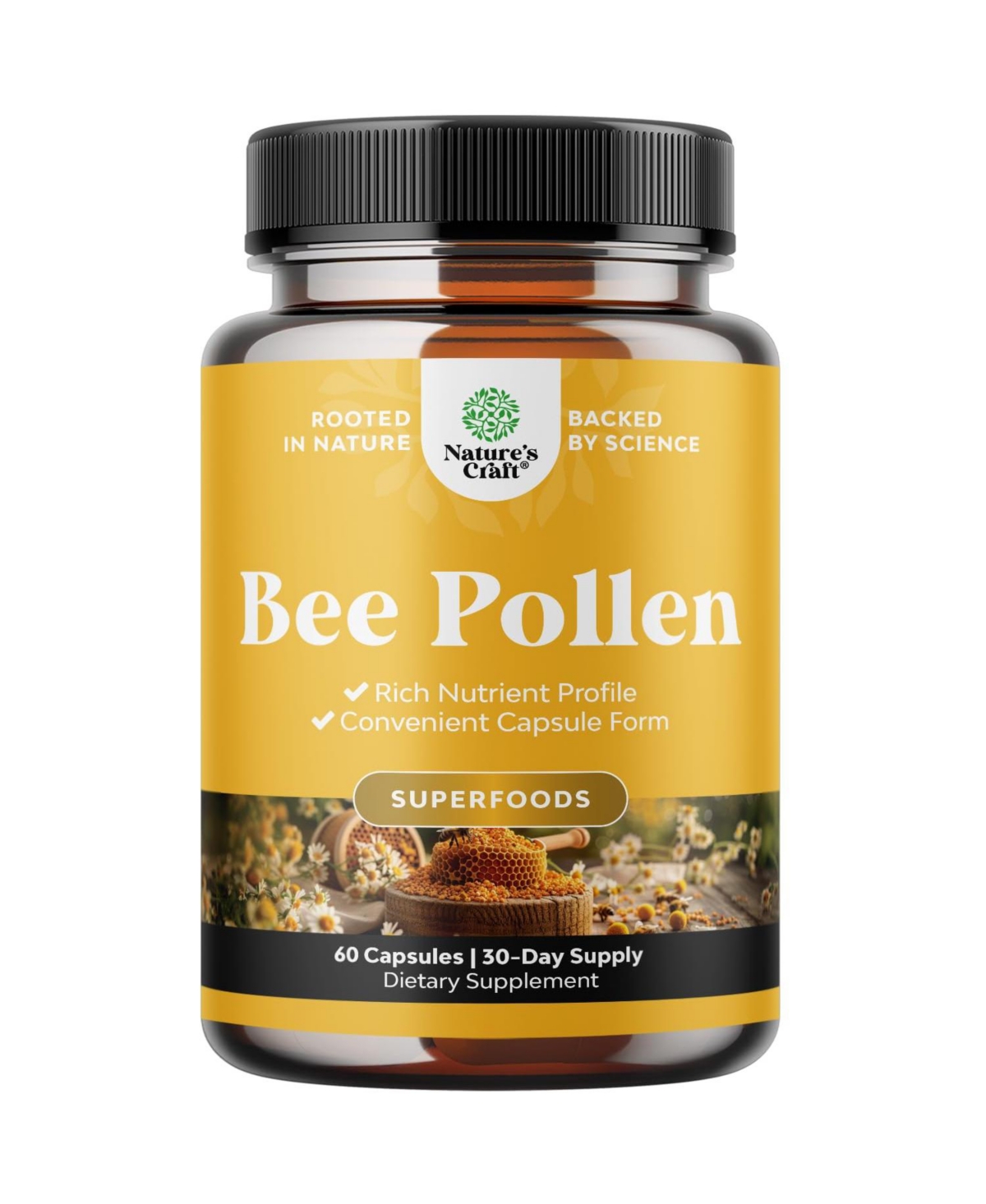 Nature's Craft Bee Pollen Capsules, Powdered Bee Pollen | 60 Count