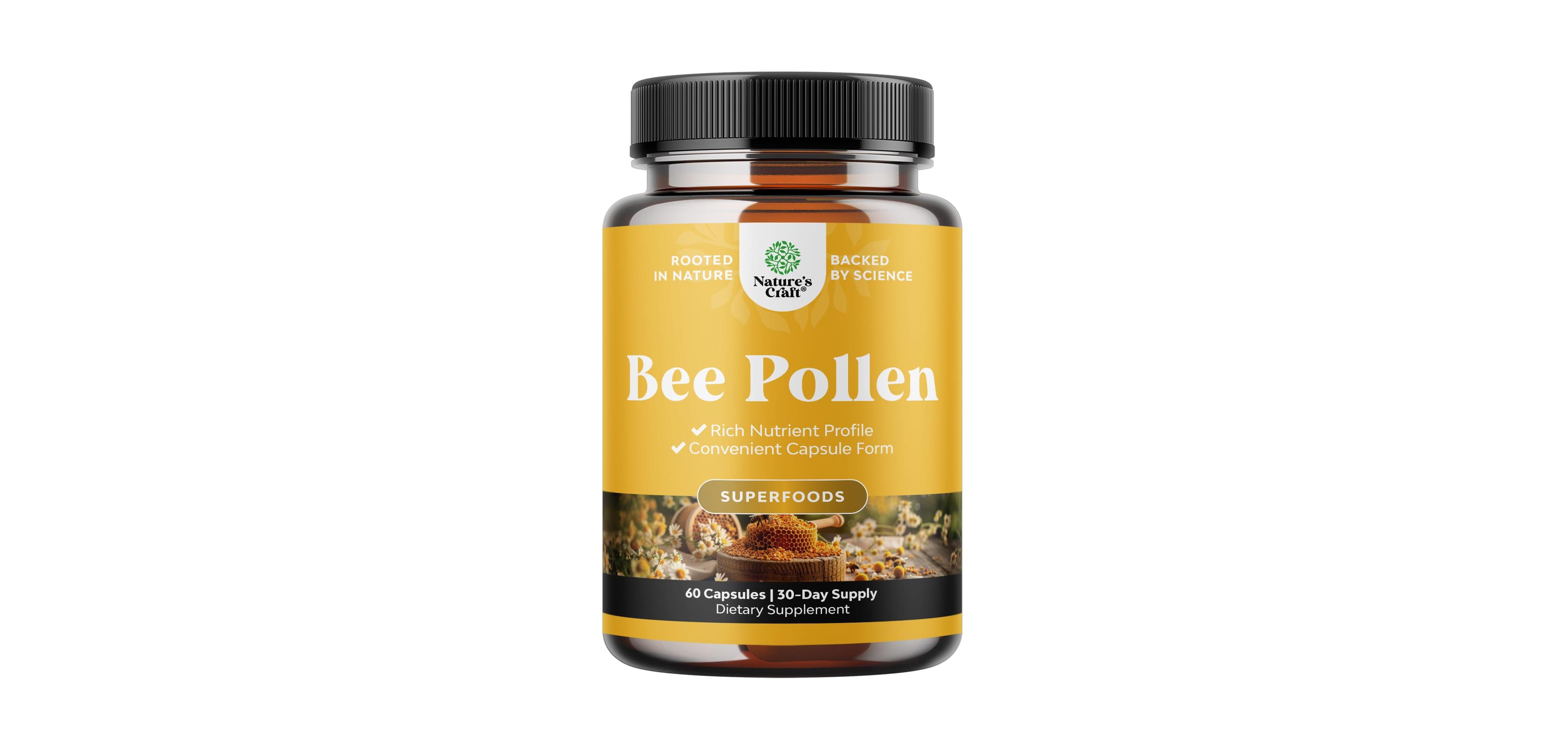 Nature's Craft Bee Pollen Capsules, Powdered Bee Pollen | 60 Count
