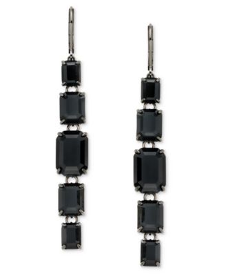 Gunmetal-Tone Crystal Linear 2.3" Drop Earrings