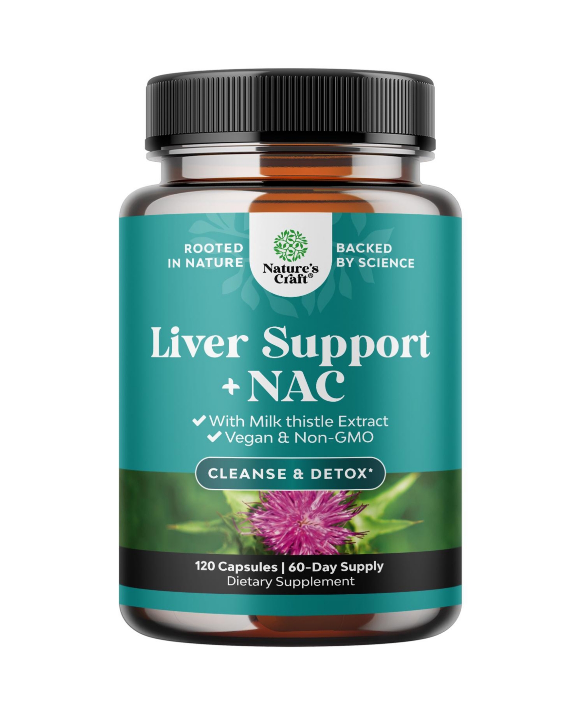 Nature's Craft Nac with Milk Thistle, Turmeric, Choline and Dandelion | N-Acetyl Cysteine Supplement | 120 Count