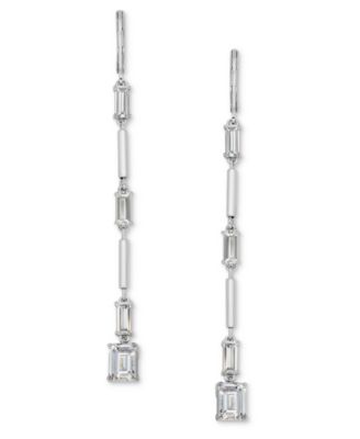 Cubic Zirconia Silver-Tone Station Linear Drop Earrings
