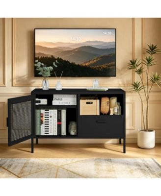 Metal Storage Cabinet TV Stand with Drawer and Vent Door - 37.8" Media Console with Adjustable Shelf