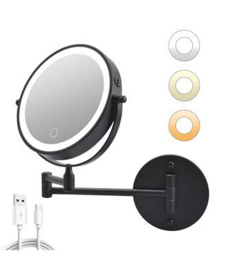 8 Inch Rechargeable Wall Mounted Makeup Mirror with Lights Double Sided Magnifying Mirror Foldable Extension Arm Bathroom
